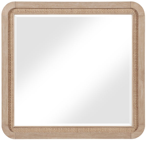 Meridian Furniture Windsor Solid Wood Cane Accent Mirror Mid-century Style for Bedroom or Entryway Decor Natural 66072Natural-M