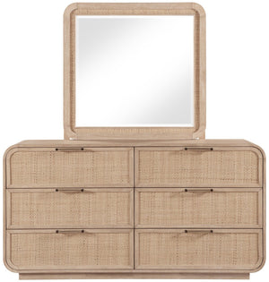 Meridian Furniture Windsor Solid Wood Cane Accent Mirror Mid-century Style for Bedroom or Entryway Decor Natural 66072Natural-M
