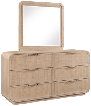 Meridian Furniture Windsor Solid Wood Cane Accent Mirror Mid-century Style for Bedroom or Entryway Decor Natural 66072Natural-M