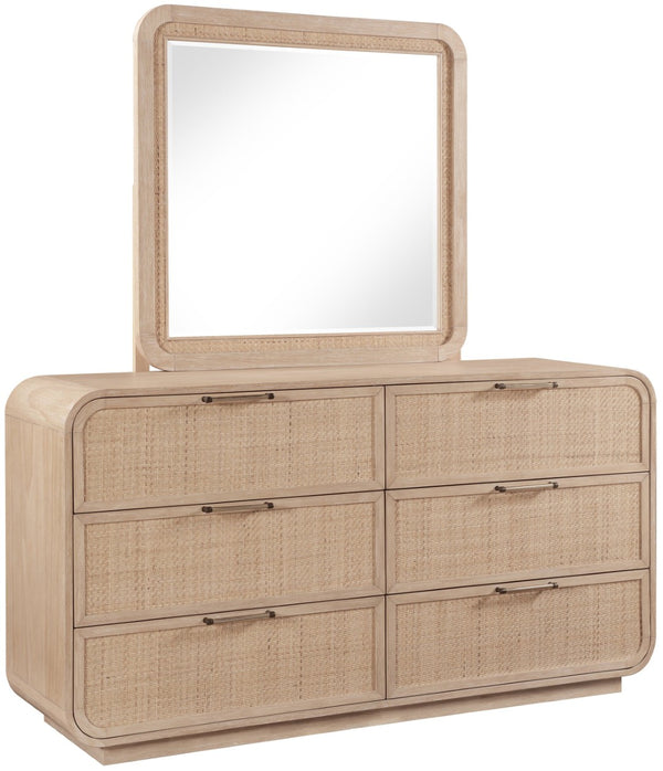 Meridian Furniture Windsor Solid Wood Cane Accent Mirror Mid-century Style for Bedroom or Entryway Decor Natural 66072Natural-M