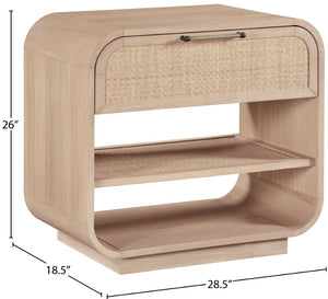Meridian Furniture Windsor Solid Wood Nightstand with Cane Panels Mid-century Modern Bedside Storage Table Natural 66072Natural-NS