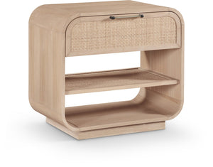 Meridian Furniture Windsor Solid Wood Nightstand with Cane Panels Mid-century Modern Bedside Storage Table Natural 66072Natural-NS
