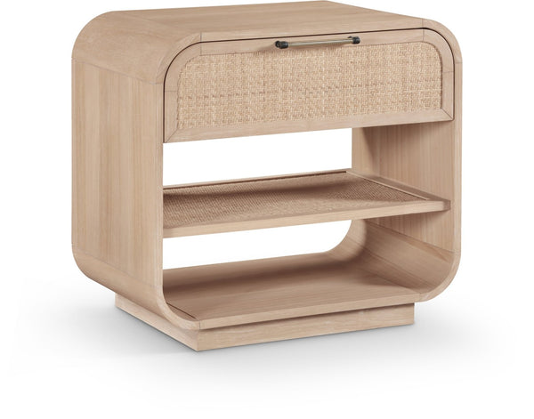 Meridian Furniture Windsor Solid Wood Nightstand with Cane Panels Mid-century Modern Bedside Storage Table Natural 66072Natural-NS