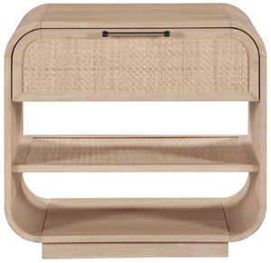 Meridian Furniture Windsor Solid Wood Nightstand with Cane Panels Mid-century Modern Bedside Storage Table Natural 66072Natural-NS