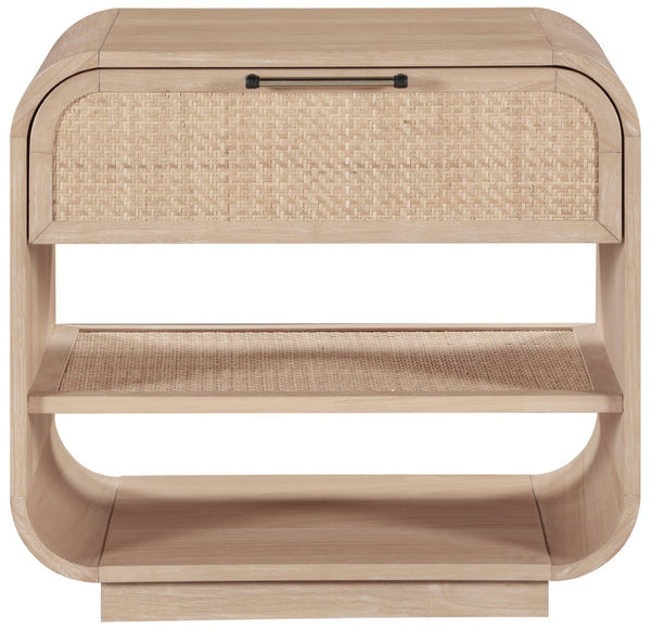 Meridian Furniture Windsor Solid Wood Nightstand with Cane Panels Mid-century Modern Bedside Storage Table Natural 66072Natural-NS