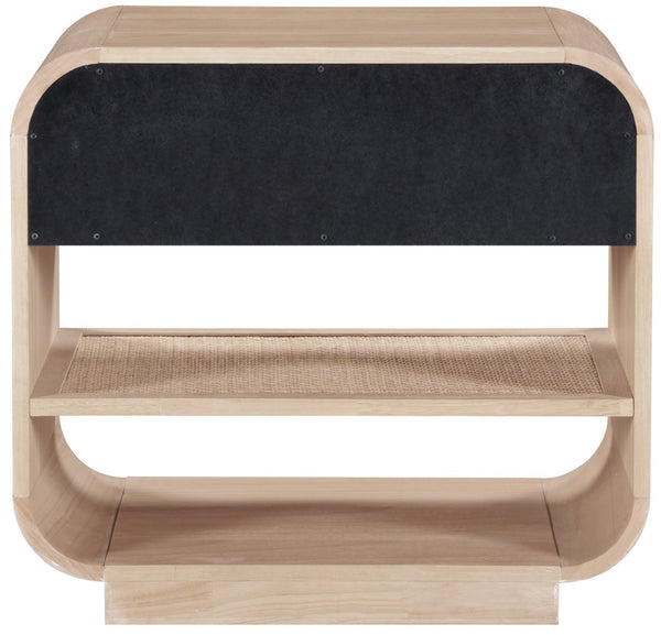 Meridian Furniture Windsor Solid Wood Nightstand with Cane Panels Mid-century Modern Bedside Storage Table Natural 66072Natural-NS
