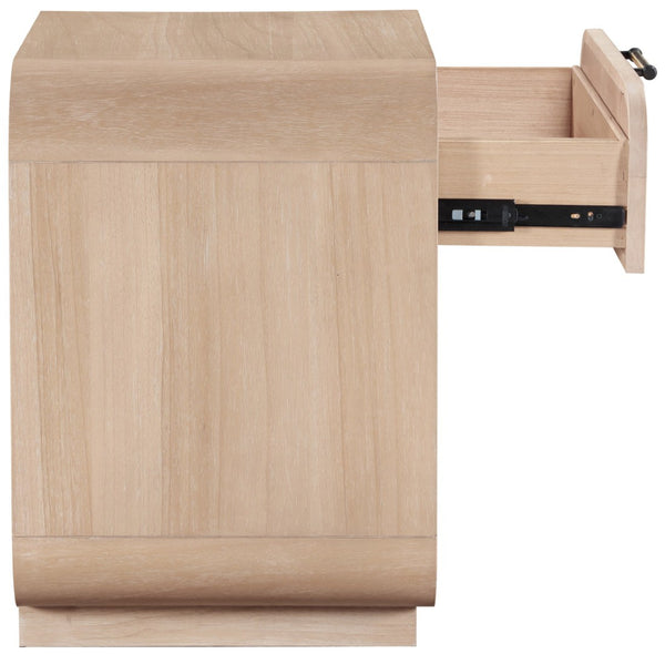 Meridian Furniture Windsor Solid Wood Nightstand with Cane Panels Mid-century Modern Bedside Storage Table Natural 66072Natural-NS