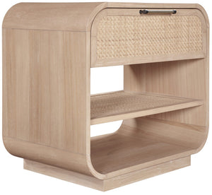 Meridian Furniture Windsor Solid Wood Nightstand with Cane Panels Mid-century Modern Bedside Storage Table Natural 66072Natural-NS