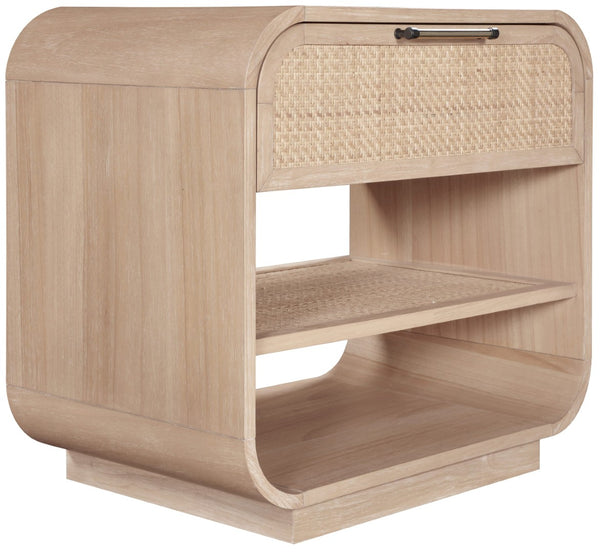 Meridian Furniture Windsor Solid Wood Nightstand with Cane Panels Mid-century Modern Bedside Storage Table Natural 66072Natural-NS