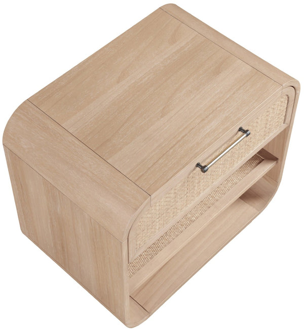 Meridian Furniture Windsor Solid Wood Nightstand with Cane Panels Mid-century Modern Bedside Storage Table Natural 66072Natural-NS