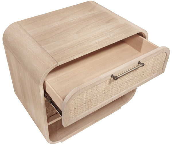 Meridian Furniture Windsor Solid Wood Nightstand with Cane Panels Mid-century Modern Bedside Storage Table Natural 66072Natural-NS