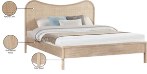 Meridian Furniture Windsor Solid Wood Queen Bed with Cane Headboard Mid-century Style Bedroom Frame Natural 66072Natural-Q