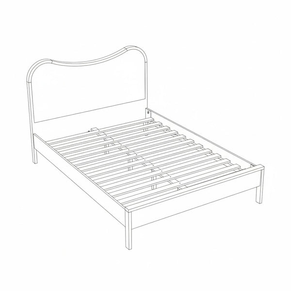 Meridian Furniture Windsor Solid Wood Queen Bed with Cane Headboard Mid-century Style Bedroom Frame Natural 66072Natural-Q