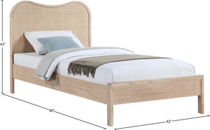Meridian Furniture Windsor Solid Wood Twin Bed with Cane Panel Headboard for Mid-century Modern Bedroom Style Natural 66072Natural-T