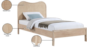 Meridian Furniture Windsor Solid Wood Twin Bed with Cane Panel Headboard for Mid-century Modern Bedroom Style Natural 66072Natural-T