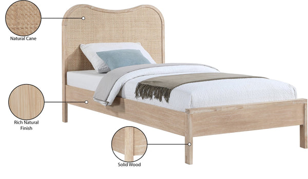 Meridian Furniture Windsor Solid Wood Twin Bed with Cane Panel Headboard for Mid-century Modern Bedroom Style Natural 66072Natural-T
