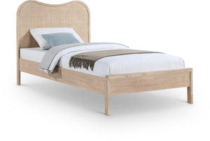 Meridian Furniture Windsor Solid Wood Twin Bed with Cane Panel Headboard for Mid-century Modern Bedroom Style Natural 66072Natural-T