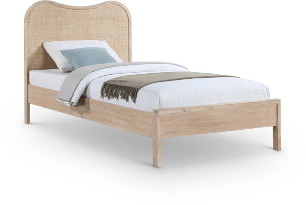 Meridian Furniture Windsor Solid Wood Twin Bed with Cane Panel Headboard for Mid-century Modern Bedroom Style Natural 66072Natural-T