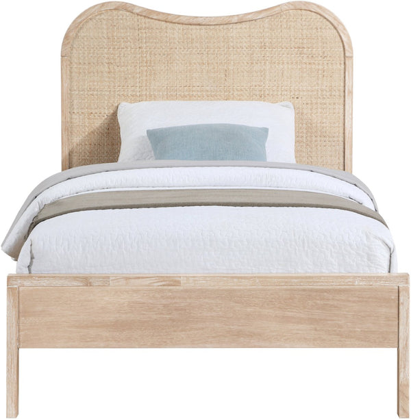 Meridian Furniture Windsor Solid Wood Twin Bed with Cane Panel Headboard for Mid-century Modern Bedroom Style Natural 66072Natural-T