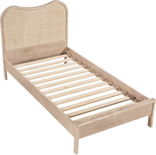 Meridian Furniture Windsor Solid Wood Twin Bed with Cane Panel Headboard for Mid-century Modern Bedroom Style Natural 66072Natural-T