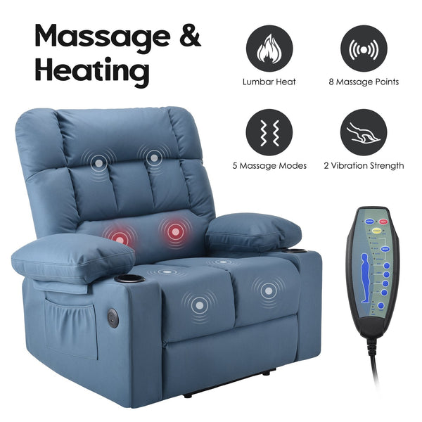 English Elm Oversized Recliner chair with ergonomic support, swivel rocker, quick 5-min assembly for adults comfort Blue T3623P408757
