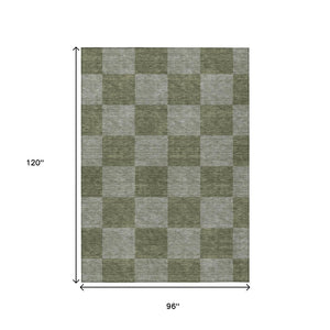 HomeRoots 8' X 10' Olive Green & Gray Geometric Rug - Washable, Durable, Stylish for Indoor & Outdoor Spaces 660730