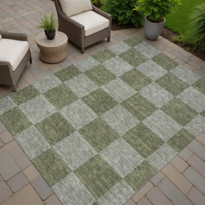 HomeRoots 10' Modern Olive Green & Gray Geometric Washable Indoor/Outdoor Area Rug – Durable & Stylish Design 660732