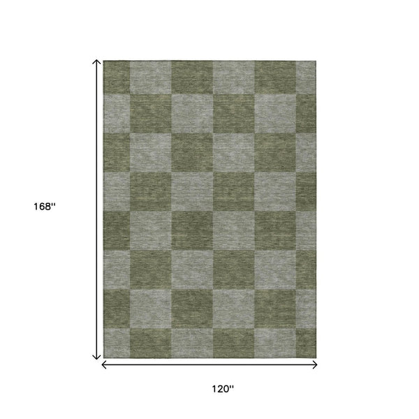 HomeRoots 10' Modern Olive Green & Gray Geometric Washable Indoor/Outdoor Area Rug – Durable & Stylish Design 660732