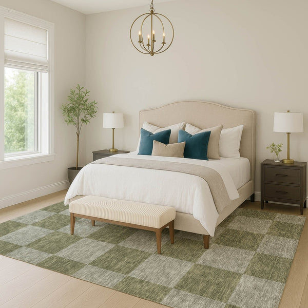 HomeRoots 10' Modern Olive Green & Gray Geometric Washable Indoor/Outdoor Area Rug – Durable & Stylish Design 660732