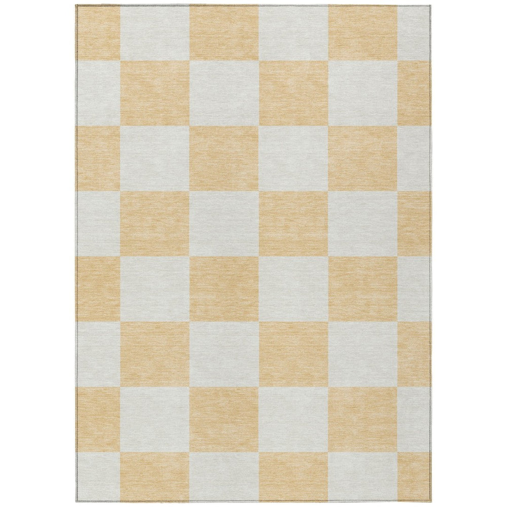 HomeRoots 5' Peach and Beige Geometric Area Rug – Stylish, Durable, Washable for Indoor/Outdoor Use, 5'X8' 660734