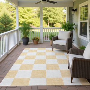 HomeRoots 5' Peach and Beige Geometric Area Rug – Stylish, Durable, Washable for Indoor/Outdoor Use, 5'X8' 660734