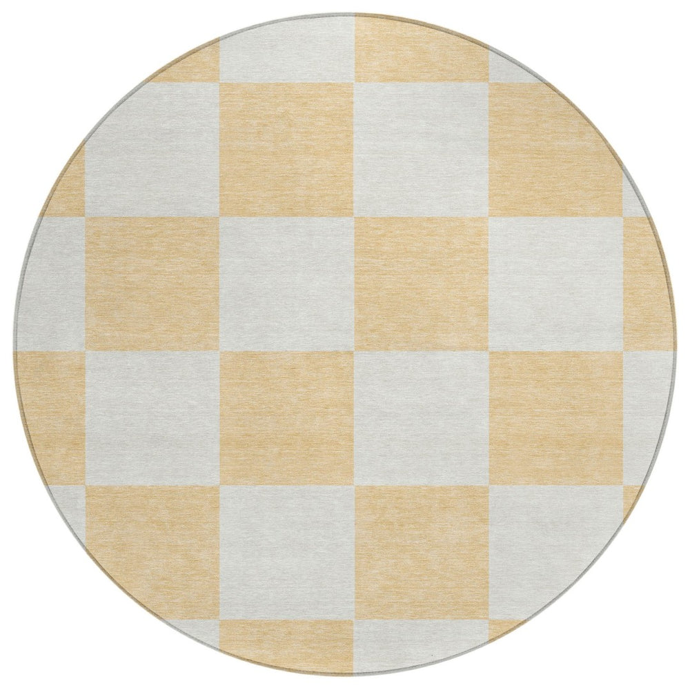 HomeRoots 8' Peach and Beige Round Geometric Area Rug - Stylish, Washable, Durable for Indoor & Outdoor Spaces 660735