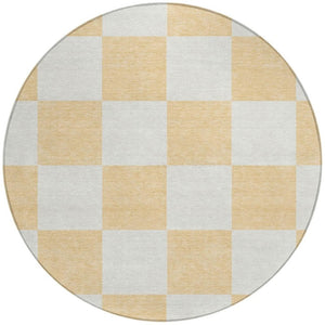HomeRoots 8' Peach and Beige Round Geometric Area Rug - Stylish, Washable, Durable for Indoor & Outdoor Spaces 660735