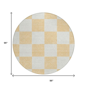 HomeRoots 8' Peach and Beige Round Geometric Area Rug - Stylish, Washable, Durable for Indoor & Outdoor Spaces 660735