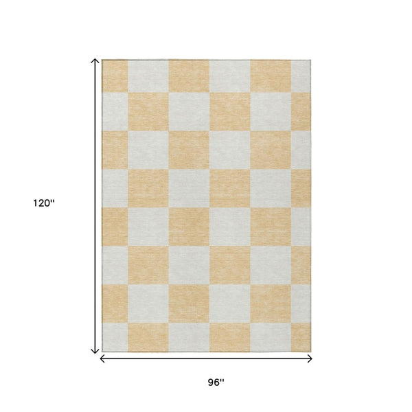 HomeRoots 8' X 10' Peach Beige Geometric Area Rug – Washable, Durable, Indoor-Outdoor Design for Modern Spaces! 660736