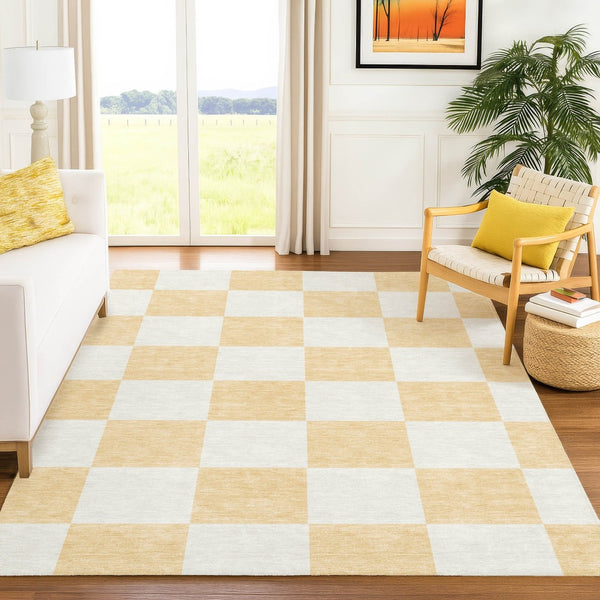 HomeRoots 8' X 10' Peach Beige Geometric Area Rug – Washable, Durable, Indoor-Outdoor Design for Modern Spaces! 660736
