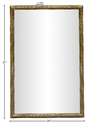 Meridian Furniture Avara Twisted Iron Wall Mirror with Antique Brass Finish for Eclectic Interiors 66073Gold-M31