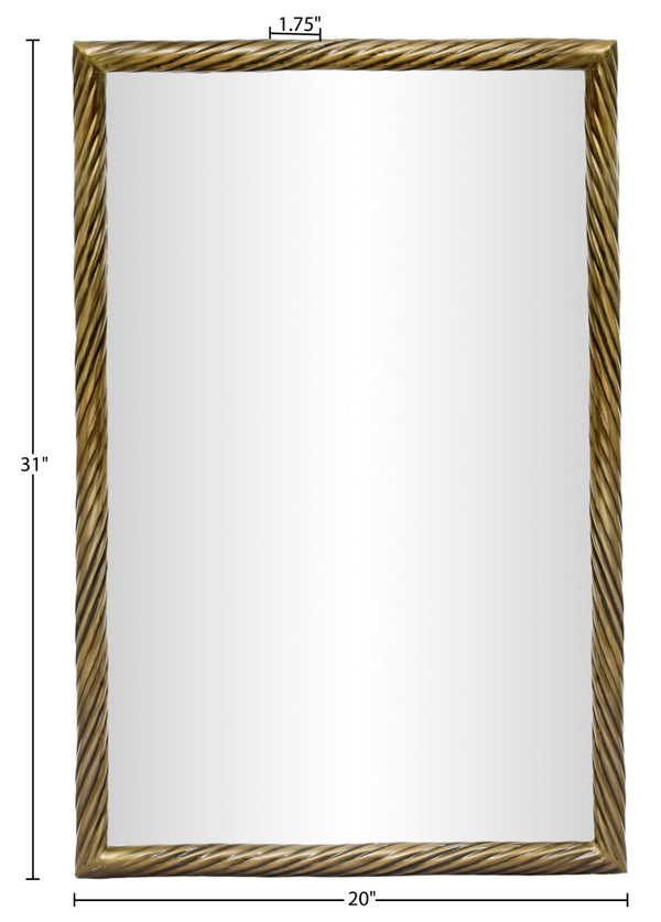 Meridian Furniture Avara Twisted Iron Wall Mirror with Antique Brass Finish for Eclectic Interiors 66073Gold-M31