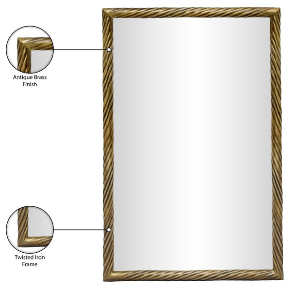 Meridian Furniture Avara Twisted Iron Wall Mirror with Antique Brass Finish for Eclectic Interiors 66073Gold-M31
