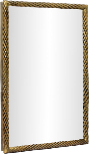 Meridian Furniture Avara Twisted Iron Wall Mirror with Antique Brass Finish for Eclectic Interiors 66073Gold-M31