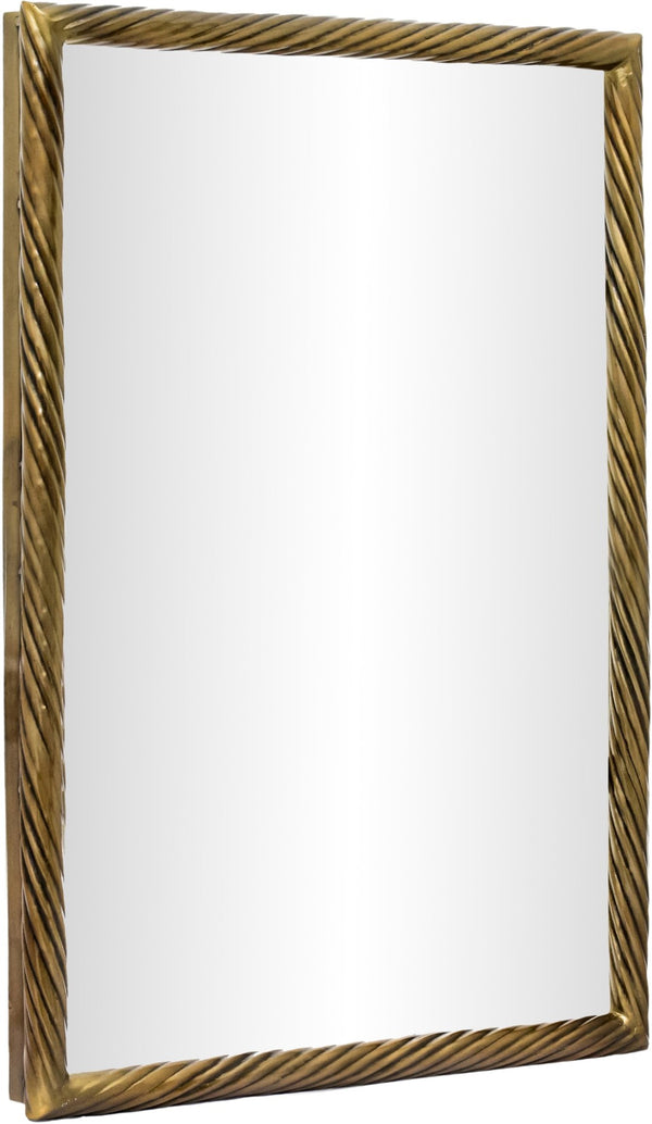 Meridian Furniture Avara Twisted Iron Wall Mirror with Antique Brass Finish for Eclectic Interiors 66073Gold-M31