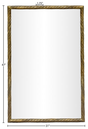 Meridian Furniture Avara Sculptural Iron Wall Mirror with Antique Brass Coiled Frame for Entryway 66073Gold-M47