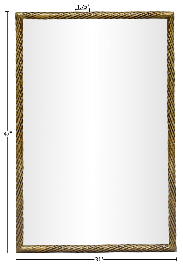 Meridian Furniture Avara Sculptural Iron Wall Mirror with Antique Brass Coiled Frame for Entryway 66073Gold-M47