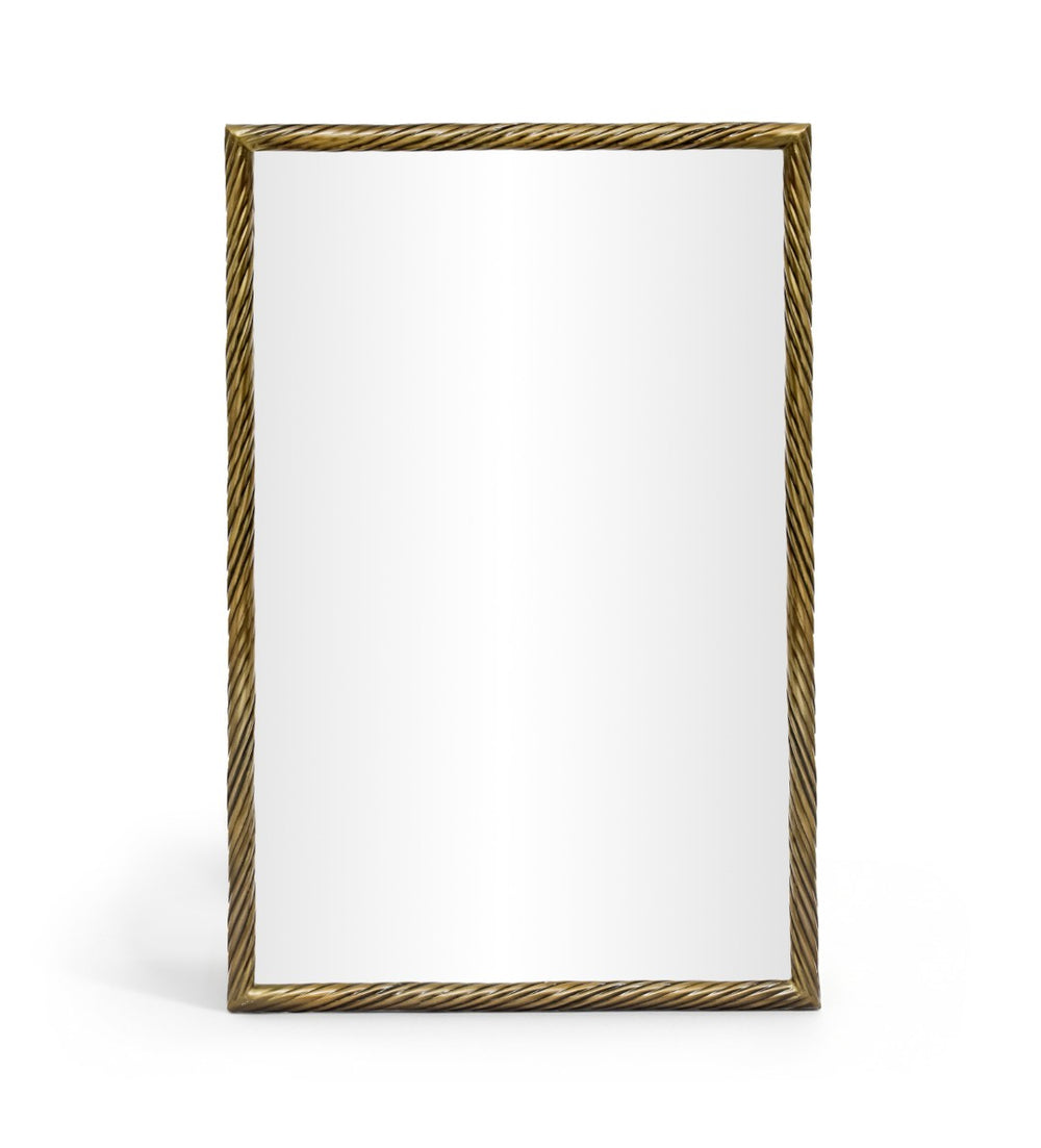 Meridian Furniture Avara Sculptural Iron Wall Mirror with Antique Brass Coiled Frame for Entryway 66073Gold-M47