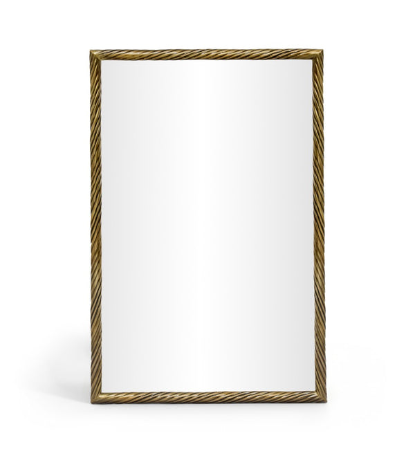Meridian Furniture Avara Sculptural Iron Wall Mirror with Antique Brass Coiled Frame for Entryway 66073Gold-M47