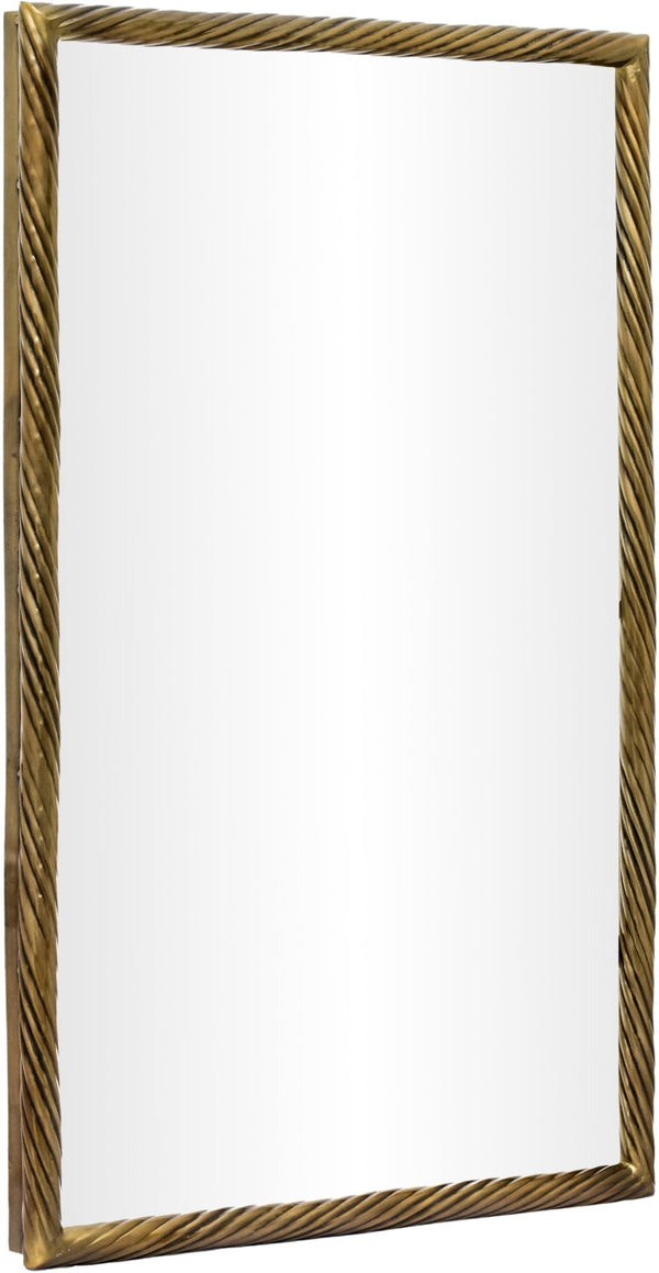 Meridian Furniture Avara Sculptural Iron Wall Mirror with Antique Brass Coiled Frame for Entryway 66073Gold-M47