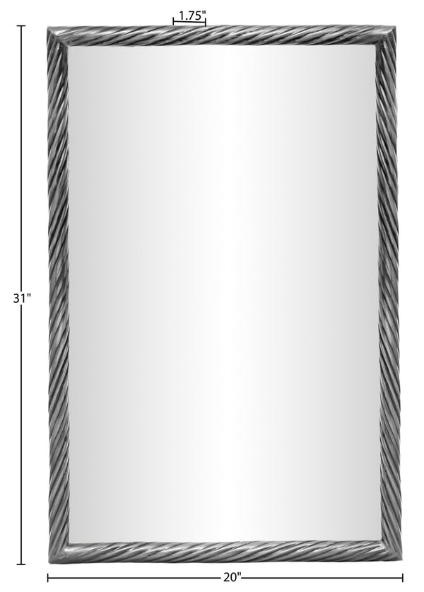 Meridian Furniture Avara Twisted Iron Wall Mirror Antique Silver Sculptural Frame for Modern Interiors 66073Silver-M31