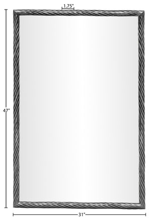 Meridian Furniture Avara Sculptural Twisted Iron Wall Mirror with Antique Silver Finish for Entryway 66073Silver-M47
