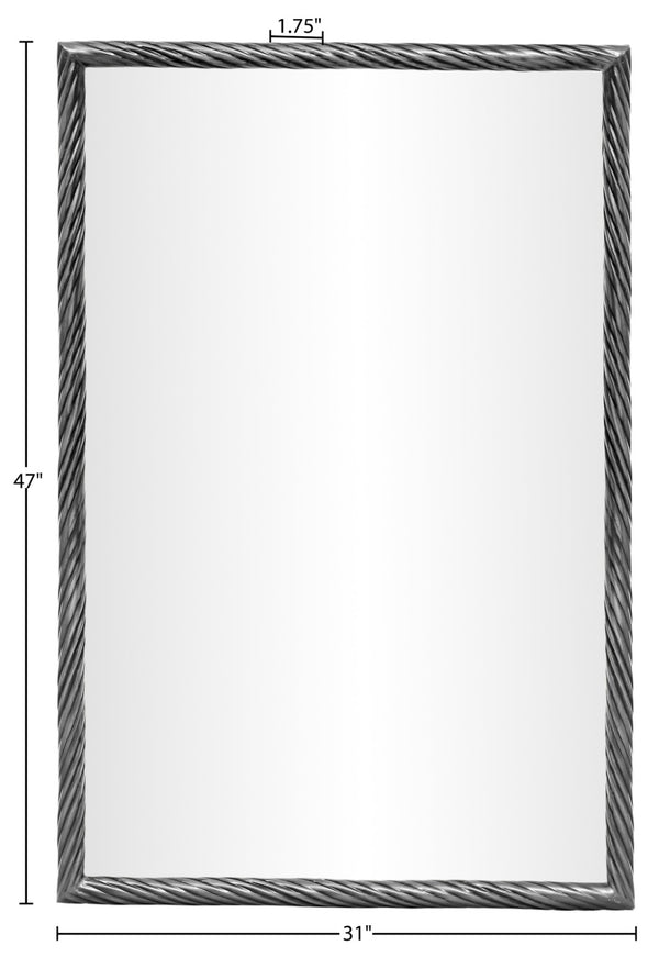 Meridian Furniture Avara Sculptural Twisted Iron Wall Mirror with Antique Silver Finish for Entryway 66073Silver-M47