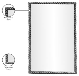 Meridian Furniture Avara Sculptural Twisted Iron Wall Mirror with Antique Silver Finish for Entryway 66073Silver-M47